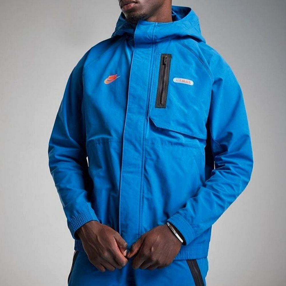Nike Sportswear Air Max Woven Jacket Large L Blue Black Lined Logos FN0243-457